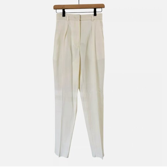 NWT Max Mara Size 2 Briose White Ivory Wool Trousers Belt Tapered High Rise $545 - Picture 2 of 5